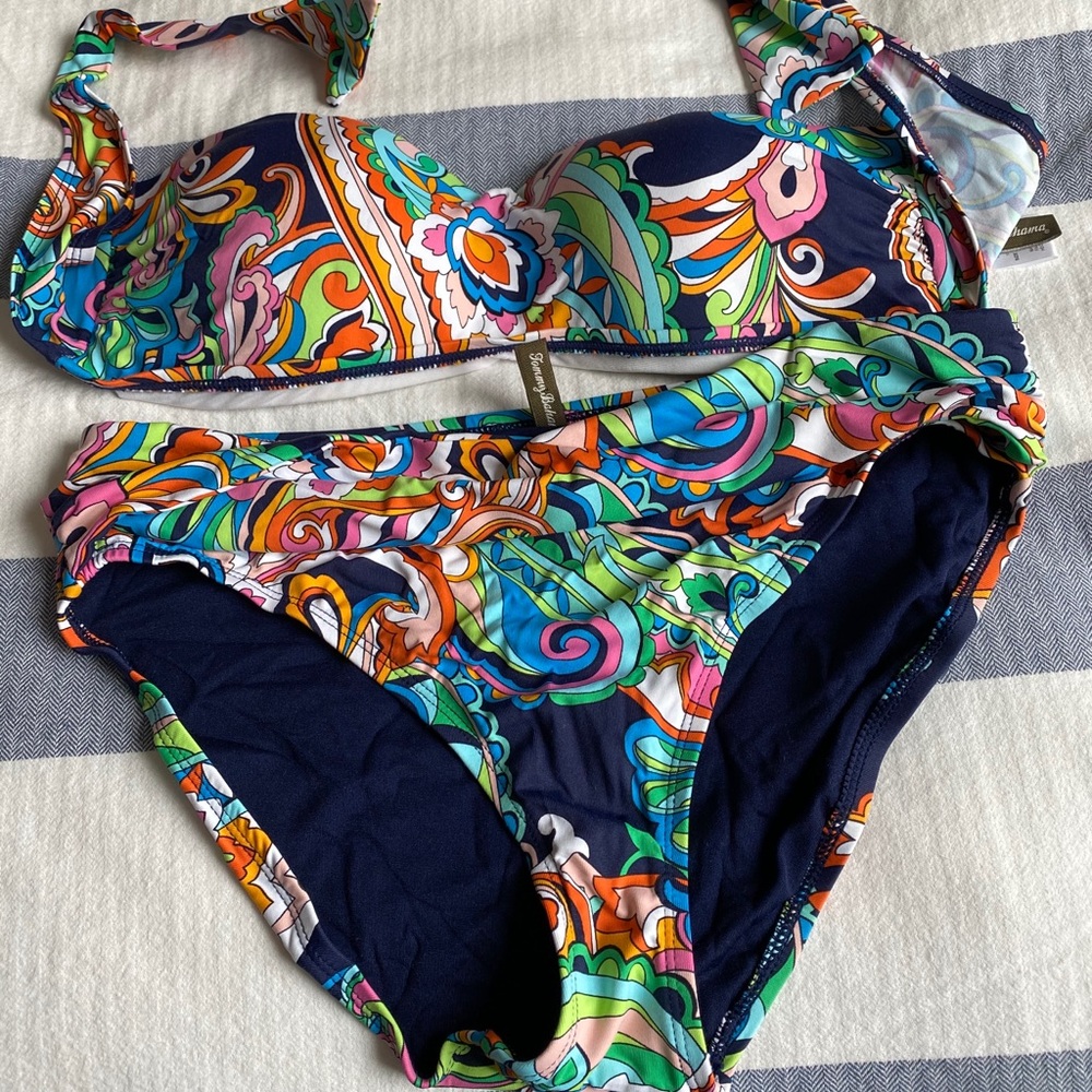 NWOT Tommy Bahama Blue Paisley Bandeau Bikini